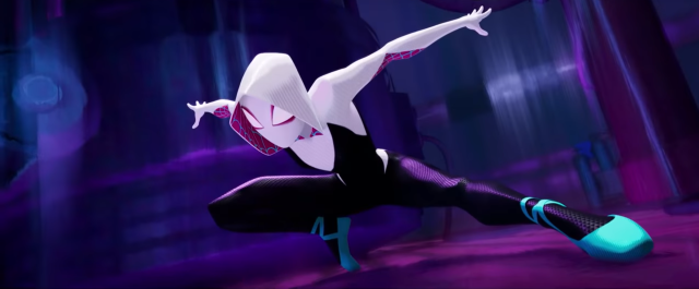 Spider-Gwen lands in a dynamic pose